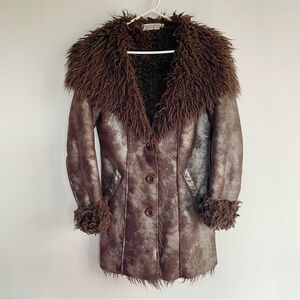 Monoreno Y2K Brown Penny Lane Coat Faux Fur Collar Long Jacket Boho Womens S